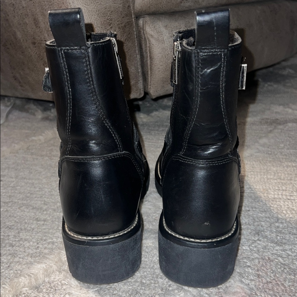 HARLEY-DAVIDSON 🏍️ 9” BLACK LEATHER MOTO BIKER MOTORCYCLE ZIP-UP RIDING BOOTS 10 - Picture 11 of 14